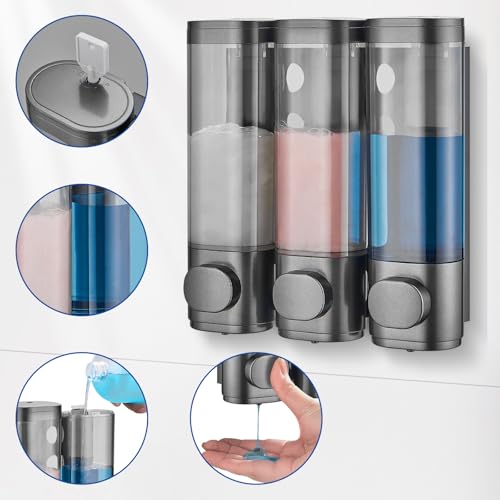 Shampoo and Conditioner Dispenser 3 Chamber No Drill,Shower Soap Pump Dispenser Wall Mounted,Body Wash Dispenser,Shower Gel Shampoo Holder for Bathroom Accessories, (Gun 3) - color: Gun 3