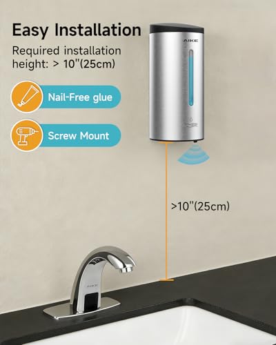 AIKE Classic Automatic Soap Dispenser,25 oz Liquid Wall Mount,Brushed Stainless Steel Finish Model AK1205E - color: Brushed Stainless Steel