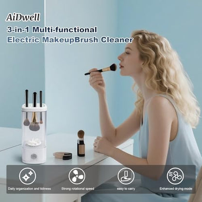 3 in 1 Electric Makeup Brush Cleaner Machine with Dryer, Automatic Brushes Cleaner Tool Deep Cleaning for All Size Beauty Makeup Brush Set, Sponges, Blush Brush