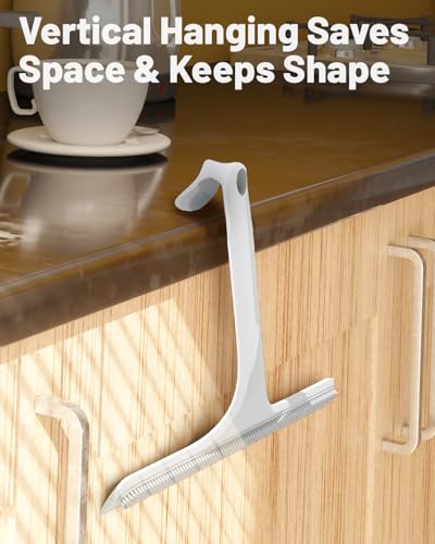 2-in-1 Silicone Shower Squeegee with Hook,Dual-Sided Design with Scraper & Scrub Surface,Streak-Free Bathroom Squeegee for Glass Doors,Mirrors,Windows,Car Windshields (White) - color: White