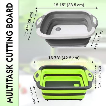 SSKT Pack of 2 Collapsible Cutting Board – Multifunctional Kitchen Sink Tub Basin with Drain, Chopping Board & Washing up Bowl – Space-Saving & Portable for Kitchen, Camping, RV, & Outdoor Use - color: Pack of 2