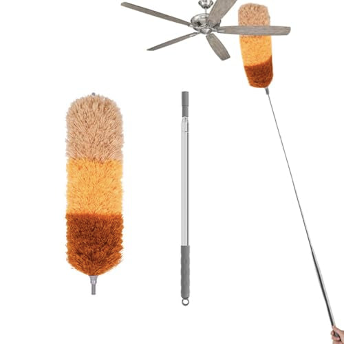 Extra-Long 100-Inch Telescoping Microfiber Feather Duster with Extension Pole, Bendable Microfiber Head Washable for Cleaning High Ceilings, Ceiling Fans, Furniture & Window Sills