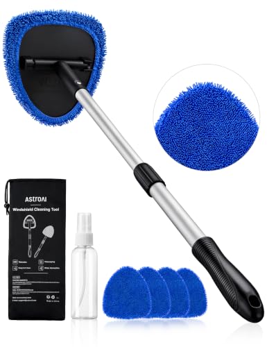 AstroAI 32" Ultra-Long Windshield Cleaner Tool, Car Interior Window Detailing Cleaning Kit with Extendable Handle and 4 Upgraded Reusable Microfiber Pads, Auto Glass Wiper Brush Kit for Car&Home, Blue - color: Blue, size: 32 in