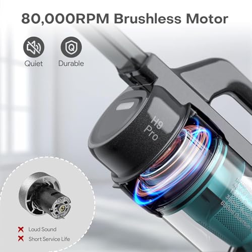 Ofuzzi H9 Pro Handheld Vacuum Cleaner, Extra-Long Crevice Tool, 40AW/13kPa Surging Suction, LED- Display&Light, Up to 30 Mins Runtime, Portable Vacuum for Home Cleaning, Black