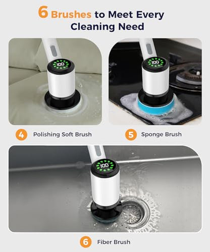 Electric Spin Scrubber, Cordless Cleaning Brush with 6 Replaceable Heads, Adjustable Long Handle, IPX7 Waterproof Lightweight Power Scrubber for Bathroom Tile Grout Tub Shower, White-le1 - size: 6heads