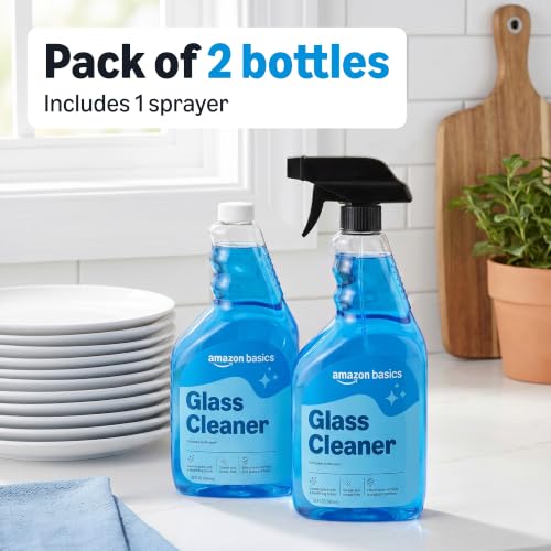 Amazon Basics Glass Cleaner, Streak-Free Shine, 32 Fl Oz, Pack of 2 with 1 Sprayer - style: Pack of 2 with 1 Sprayer