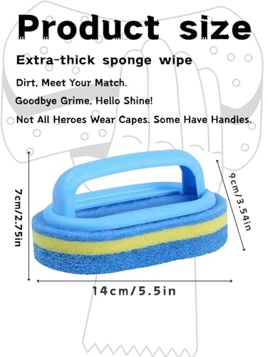 Ergonomic Long Handle Sponge Brush Set Durable Scouring 3 Pack Pad Shower Scrubber for Bathroom Bathtub Tile Grout Kitchen Sink Pot Cleaning Tool Non Scratch Heavy Duty Wand (Blue) - color: Blue