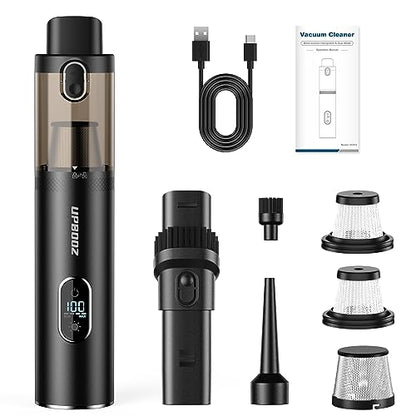 Handheld Vacuum Cordless, Upbooz Portable Car Vacuum, 14000PA Powerful Suction Vacuum Cleaner with LED Light and Air Duster 2 in 1, Low Noise Rechargeable Mini Hand Held Vacuum for Car Home Pet Office