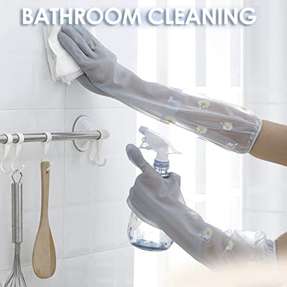 KAQ Dishwashing Cleaning Gloves 3 Pairs-Reusable Rubber Gloves Non-Slip Laundry Kitchen Gardening Household Gloves(Long Cuff) - size: Large (Pack of 3)