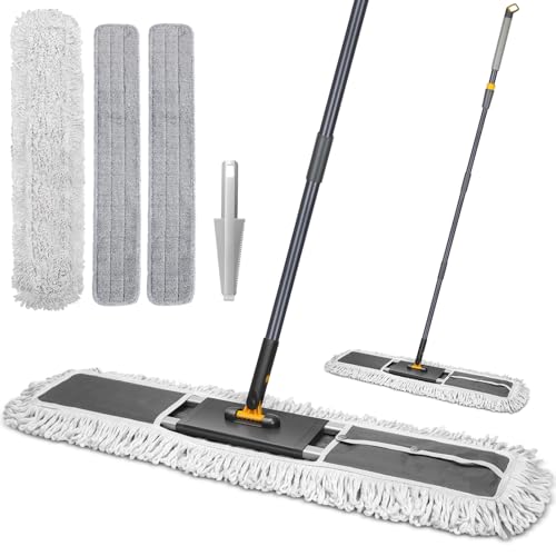 MASTERTOP 36" Professional Industrial Dust Mop for Floor Cleaning, Heavy Duty Wet & Dry Commercial Mop,Large Flat Floor Mops with Telescopic 62'' Long Handle,Dust Broom for Hardwood,Tiles,Office - color: Grey(36"*5.1")