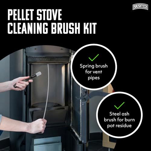 Brushtech Pellet Stove Cleaning Brush Kit - 10-Foot Non-Kinking Spring Brush for 3-Inch Vent Pipes with Bonus Steel Ash Brush - Safe Airflow Maintenance for Stove Pipes