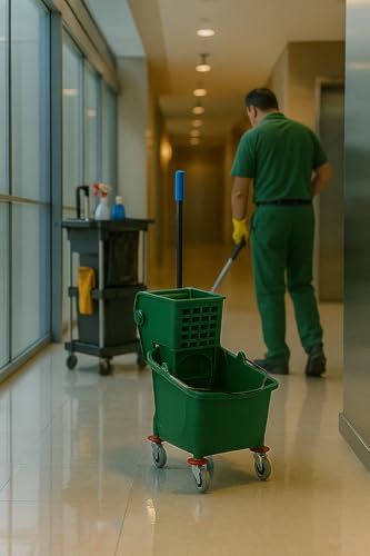 Green 35-Quart Commercial Mop Bucket with Side-Press Wringer – Heavy-Duty Cleaning System for Restaurants, Hotels, Schools, Offices, and Industrial Floor Maintenance - color: Green