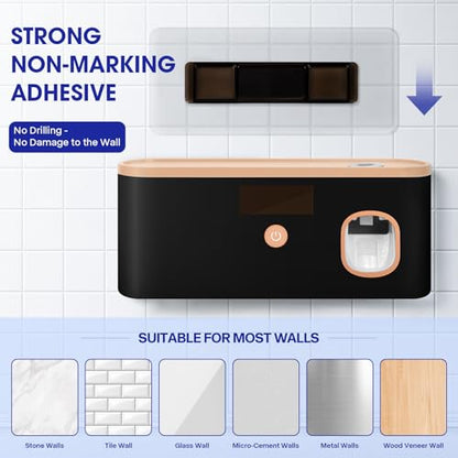 Smart Toothbrush Holder for Bathroom with Toothpaste Dispenser, USB Charging with 5 Toothbrush Slots for Family (Black) - color: Black