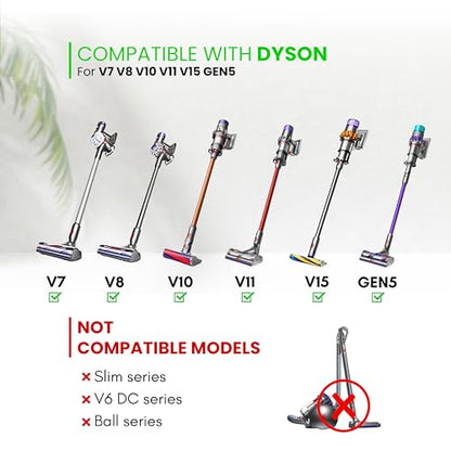 For Dyson V7 V8 V10 V11 V15 Vacuum Accessories & Attachment -Traceless Dust Brush & Dryer Vent Cleaner Kit - Refrigerator Condenser Coil Brush- Flexible Crevice Tool for Small Crevice & Car Detailing
