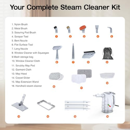 Steam Cleaner for Home, Steam Mop with Detachable Steamer, 320ml Water Tank, 10s Fast Heating, 10-in-1 Handheld Steamer for Cleaning Kitchen, Floor, Tiles, Window, BBQ Grill, Car - color: Pearl White