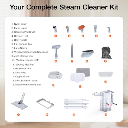 Steam Cleaner for Home, Steam Mop with Detachable Steamer, 320ml Water Tank, 10s Fast Heating, 10-in-1 Handheld Steamer for Cleaning Kitchen, Floor, Tiles, Window, BBQ Grill, Car - color: Pearl White