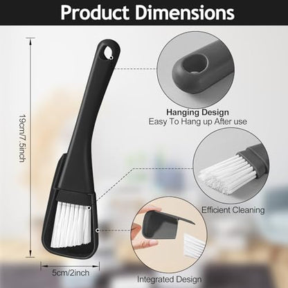 Crevice Cleaning Brush with Dustpan, Mini Dust Pans for Window Tracks, Sliding Door Rails, Scrubber Cleaning Tool for Key Board, Black - color: Black