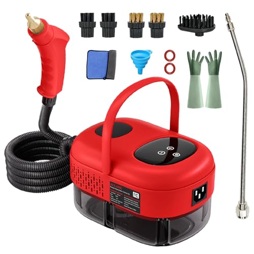 Steam Cleaner, Portable Pressurized Steamer for Cleaning with 14pcs Accessories, 6-Level Adjustable and 15s Heat-Up, Handheld Steam Cleaner for Home, Tile, Dirt, Grout, Grease, Car Detailing (5-Red) - color: 5-Red