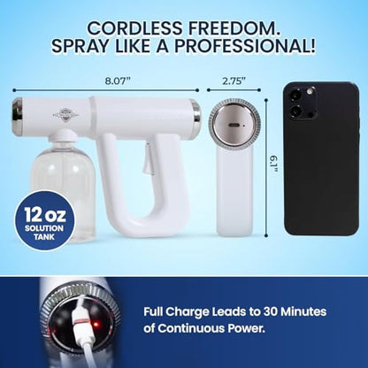 Professional Disinfectant Nano Spray Gun, Ultra Fine Atomizer Sprayer,White | Continuous Spray Bottle with Blue Light, Easy to Use Lightweight and Rechargeable Sanitizer Gun, Multipurpose Fogger Machine - color: White
