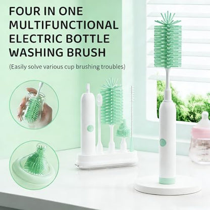 Rechargeable Electric Bottle Brush with Stand - 360° Spin Silicone Cleaner for Baby Bottles, Breast Pumps & Small Household Containers (Light Green) - color: Light Green