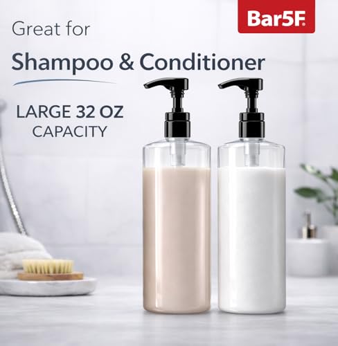Bar5F Pump Bottle 32-Ounce 1-Liter Empty for Shampoo Conditioner Body Wash Lotion BPA-Free Crystal-Clear (Pack of 1)