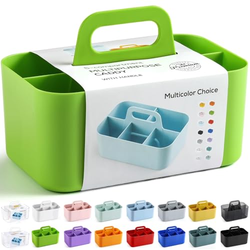 Multiuse Caddy Organizer with Handle, Portable Divided Plastic Tote Bin - Art Craft, Stationary Pen Marker Crayons, Makeup Hair Supplies Storage - Bathroom, Classroom, Dorm, Office, Desk Holder -Green - color: Green