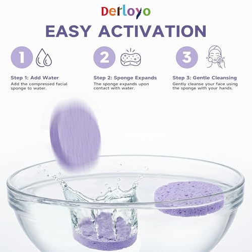 100-Count Compressed Facial Sponges for Washing face, Natural Cellulose Cosmetic Makeup Sponge for Facial Cleansing, Slight Exfoliating, Makeup Removal-(Purple Round Sponge) - color: Purple-round