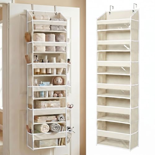 HOMELUX THEORY UPGRADED 6 Tiers Over The Door Organizer Hanging - 100D EXTRA THICK & 50lbs HUGE CAPACITY, 12 Side Mesh Pockets Over The Door Shoe Organizer, Hanging Closet Organizer (Ivory, 1pc) - color: 1. Ivory, size: Standard 1 set