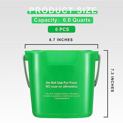 Roshtia 6 Pcs 6 Quart Cleaning Bucket Small Sanitizing Square Bucket Detergent Pail for Home Commercial Restaurant Kitchen Office School(Green) - color: Green