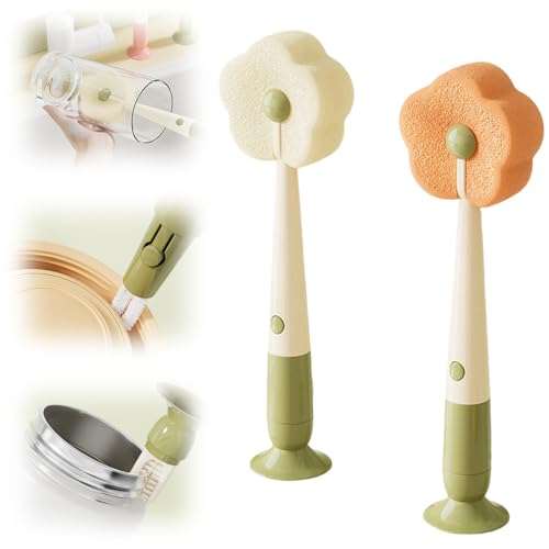 360° Flexible Silicone Bottle Brush with Long Handle, 2026 New Soft Bristle Cup Cleaner Brush, Flexible Water Bottle Cleaning Brush for Narrow Neck Bottles, Water Bottles, Baby Bottles (Green+Orange) - color: Green+orange