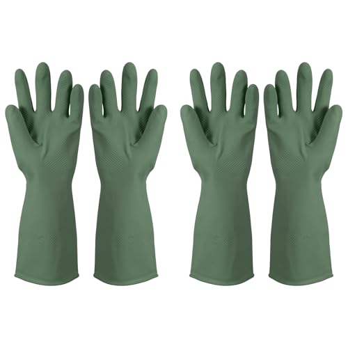 uxcell Rubber Cleaning Gloves, Reusable Household Dishwashing Long Rubber Gloves - color: Dark Green, size: Small