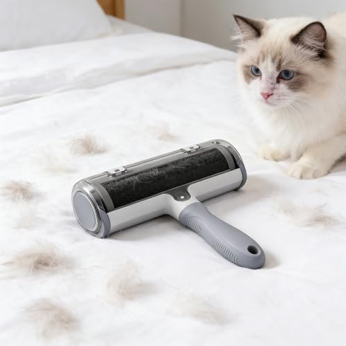 Pet Hair Remover Roller, Reusable Lint Roller with Large Fur Bin, Portable Cat and Dog Hair Remover for Couch, Bedding, Car, Rugs & Furniture (Gray) - color: Gray