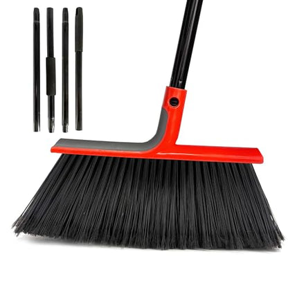 Large Angle Brooms Indoor Outdoor Broom with Long Handle Stiff Bristle Sweeper for Kitchen Garage Deck Courtyard Lobby Patio Lawn Leaves (Red) - color: Red