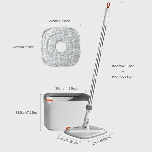 Spin Mop and Bucket Set with Self Separation Dirty and Clean Water System Self Wringing 360° Rotating Clean Mop-Head for Hardwood Tile Marble Floors (Mop Set with 6 Pads)-Grey - size: Grey Mop Set with 6 Pads