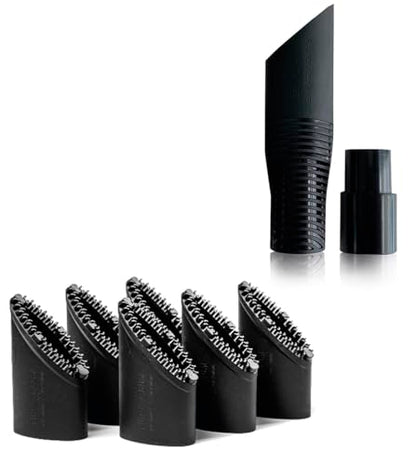 FUR-EEL PRO 1.0 Pet Hair Vacuum Attachment, Rubber Pet Hair Remover, 6 kit | for Car Detaling, Removes Dog Cat Hair, Dirt, rubber bristle fits 1-1/4, 1-3/8, 1-1/2 in Round Hoses, Fang Handle & Adapter - color: Refill x2, Fang, Adapter