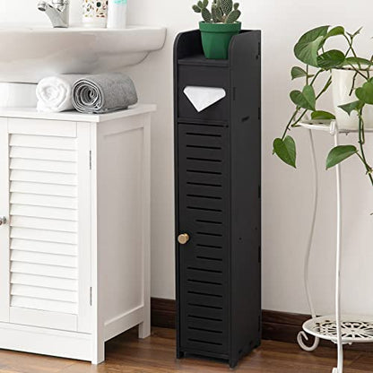 AOJEZOR Small Bathroom Storage Cabinet: Bathroom Toilet Paper Cabinet Fit for Small Roll,Black - color: Black