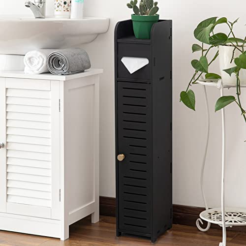 AOJEZOR Small Bathroom Storage Cabinet: Bathroom Toilet Paper Cabinet Fit for Small Roll,Black - color: Black