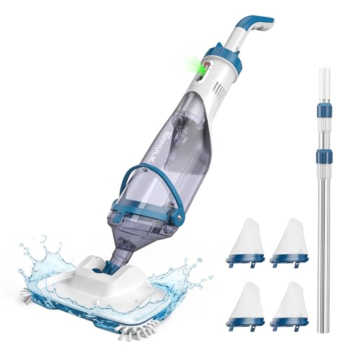 ENHULK Pool Vacuum for Above Ground Pool, Upgraded 13.4" Wide Head & Telescopic Pole, 18.5 GPM Powerful Suction, 60 Mins Runtime, Cordless Handheld Rechargeable Pool Cleaner for Inground Pools, PC15 - style: PC15
