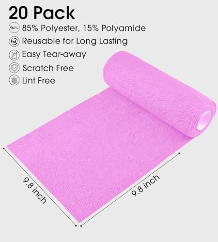KitchLife Microfiber Cleaning Cloth Roll - Tear-Away Reusable Microfiber Paper Towels, Lint-Free, Washable, 20 Sheets for Kitchen, Car, Dishes, and Sensitive Surfaces (Light Purple) - color: Light Purple