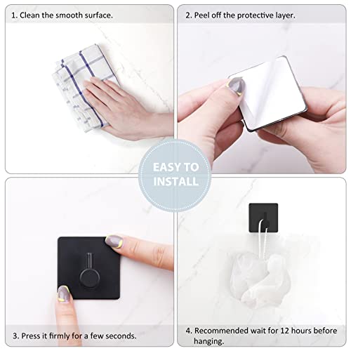 VIS'V Adhesive Towel Hooks, Waterproof Shower Wall Stick on Hooks, 2 Extra Adhesive Strips, Black, 4 Pcs - color: Black
