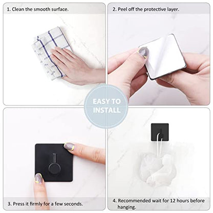 VIS'V Adhesive Towel Hooks, Waterproof Shower Wall Stick on Hooks, 2 Extra Adhesive Strips, Black, 4 Pcs - color: Black