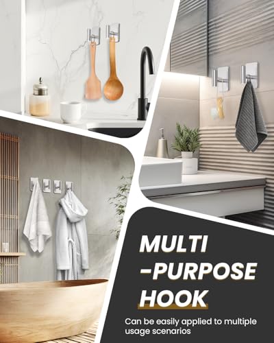 Heavy Duty Adhesive Hooks - 26lb Max, Sticky Wall Hooks Waterproof Stainless Steel for Hanging Towel, Coat, Robe, Towel Hooks Stick on Bathroom, Kitchen, Shower, Door (Silver, 4 Pack) - color: Silver-Cylinder