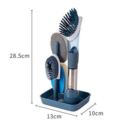 Soap Dispensing Dish Brush with 4 Replacement Heads 4 in 1 Long Handle Cleaner