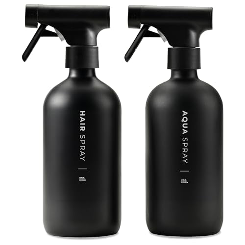 MAISONOVO Glass Spray Bottles 16 Oz Pack of 2 - Durable Black Spray Bottle with Fortified Glass & Fine Mist Pumps - Ideal for Salons, Barbers, Stylists, Pet Groomers & Daily Hair Care - 16 Labels - color: Black