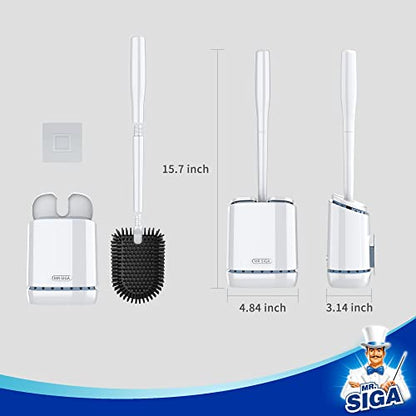 MR.SIGA Toilet Bowl Brush and Holder, Durable and Flexible Bristles, Wall Mounted Toilet Brush for Bathroom Cleaning, White, 1 Pack - color: White, size: 4.8"L x 3.1"W x 15.7"H
