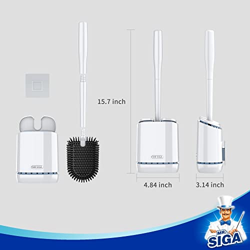 MR.SIGA Toilet Bowl Brush and Holder, Durable and Flexible Bristles, Wall Mounted Toilet Brush for Bathroom Cleaning, White, 1 Pack - color: White, size: 4.8"L x 3.1"W x 15.7"H