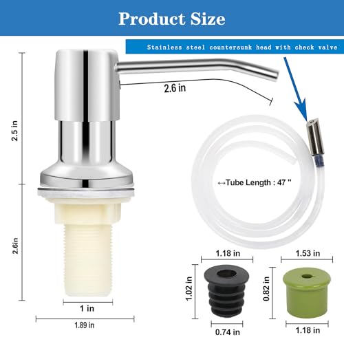 Soap Dispenser for Kitchen Dish Sink Built in Soap Dispenser Pump Chrome Platingd with 47" Extension Tube Kit - color: Electroplated-tube