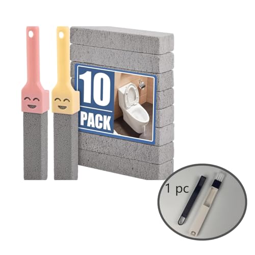10-Pack of Pumice Cleaning Sticks with 2 Universal Handles and 1 Dustpan Brush Cleaning Brush. Gray Pumice Cleaner, Suitable for Cleaning Toilets, bathrooms, Kitchens, spas and Swimming Pools - color: 11-in-1