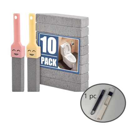 10-Pack of Pumice Cleaning Sticks with 2 Universal Handles and 1 Dustpan Brush Cleaning Brush. Gray Pumice Cleaner, Suitable for Cleaning Toilets, bathrooms, Kitchens, spas and Swimming Pools - color: 11-in-1