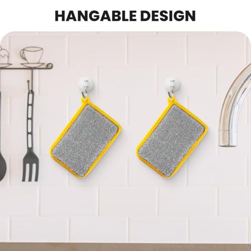 Reusable Washing Up Sponge,Multi-Purpose Absorbent Sponge,Dual-Sided Kitchen and Bathroom Cleaning Products,Bowl Dish Cleaning Pad Scrubber,Kitchen Dishwashing Cleaning Tool 5 Pcs - color: Yellow